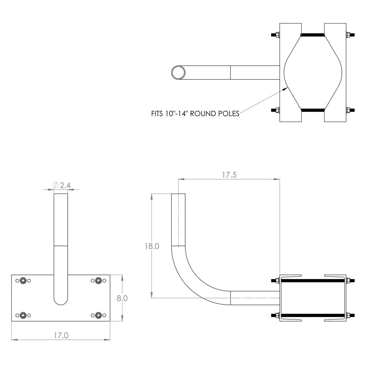 Single 2.38” OD Bullhorn, Clamp Mount