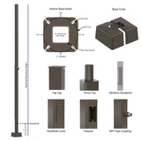 20' Tall x 4.0" Base x 4.0" Top x 7ga Thick, External Hinged Square Straight Steel, Anchor Base Light Pole