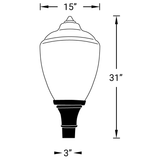 45w LED, 31" Modified Acorn Design Post Top Lamp with Decorative Base, 6300 Lumens