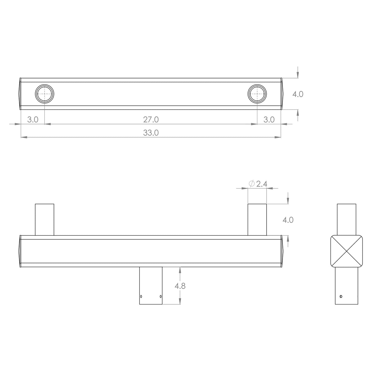 CH2 2 Light Crossarm, 2@180 Top, Round Pole or Tenon Mount