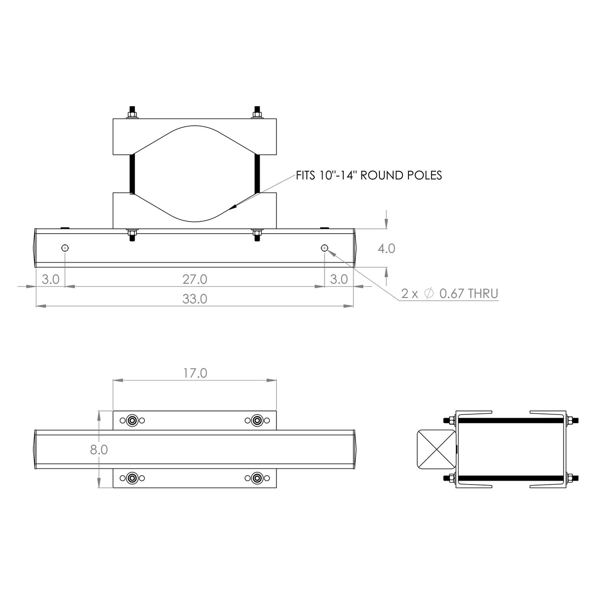 CH2 2 Light Crossarm, 2@180 Top, Round Pole or Tenon Mount ...