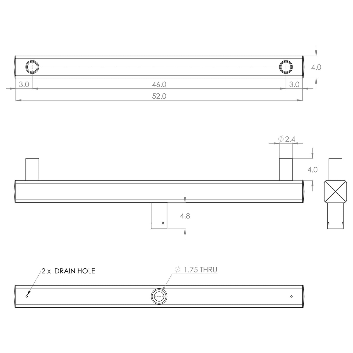 CK2 2 Light Crossarm, 2@180, Round Pole or Tenon Mount