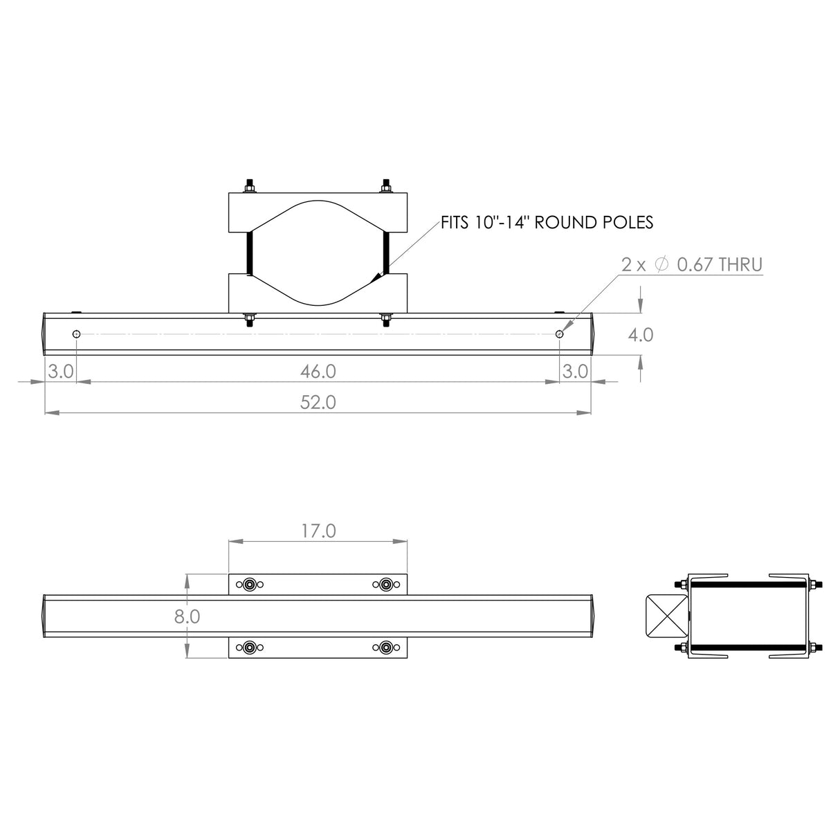 CK2 2 Light Crossarm, 2@180, Clamp Mount