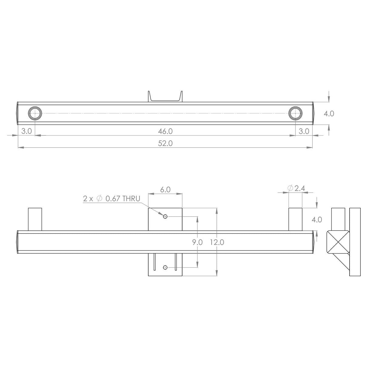 CK2 2 Light Crossarm, 2@180, Wood Pole Mount