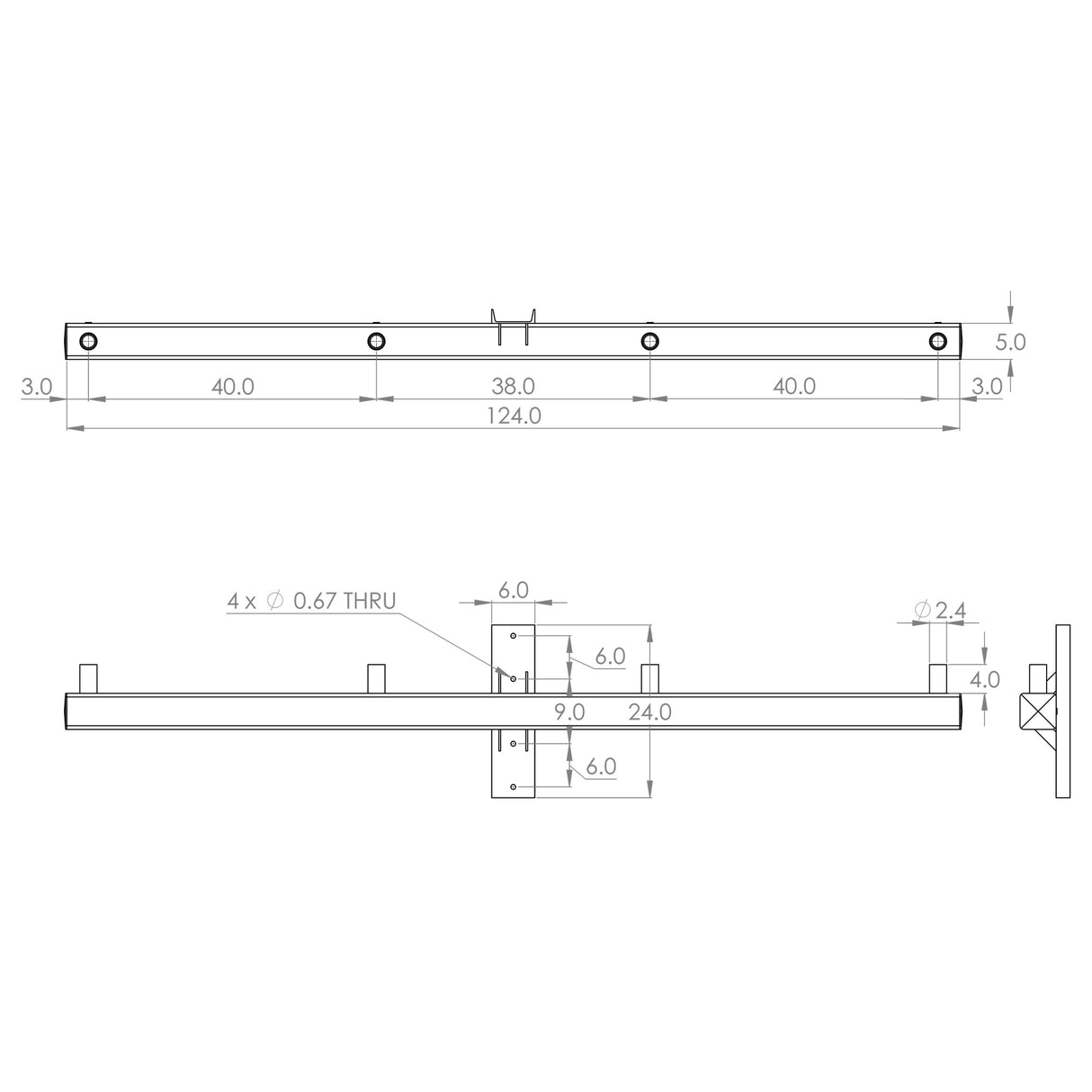 CK4 4 Light Crossarm, 4@180 Top, Wood Pole Mount