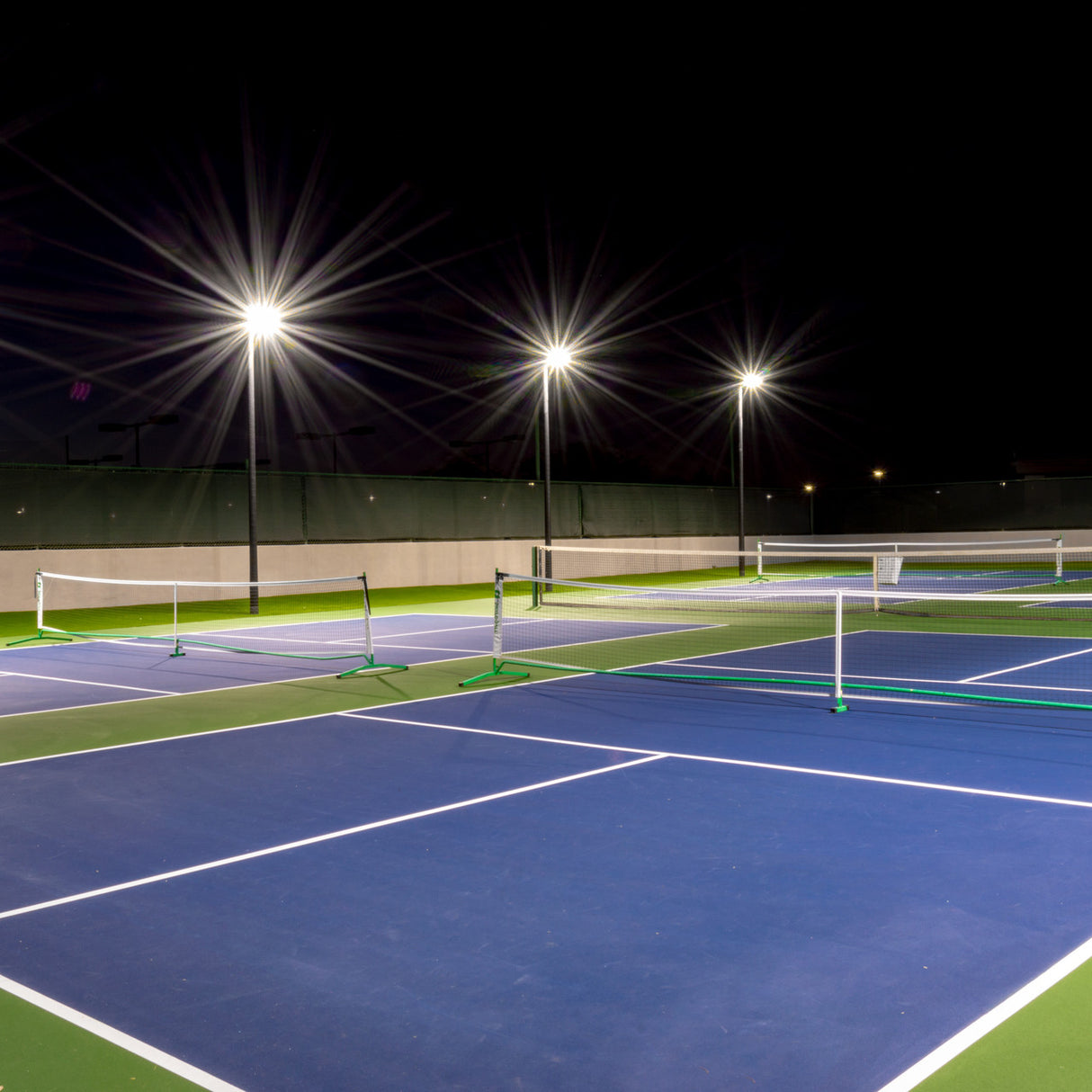 Tennis Court Lighting Kit - 4 Poles + 4 Fixtures, Pre-Shipped Anchor Bolts, Black Finish, Free Shipping!