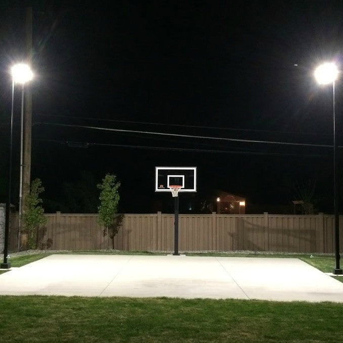 Backyard Basketball Half Court Lighting Kit - 2 Poles + 2 Fixtures, Pre-Shipped Anchor Bolts, Black Finish, Free Shipping!
