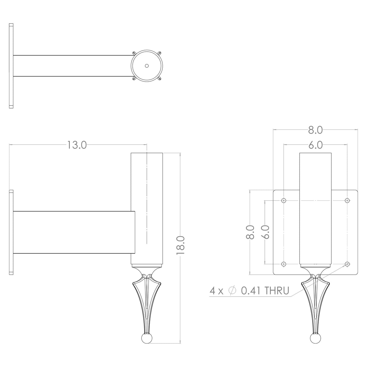 WM2 Single Wall Tenon Mount w/ Finial